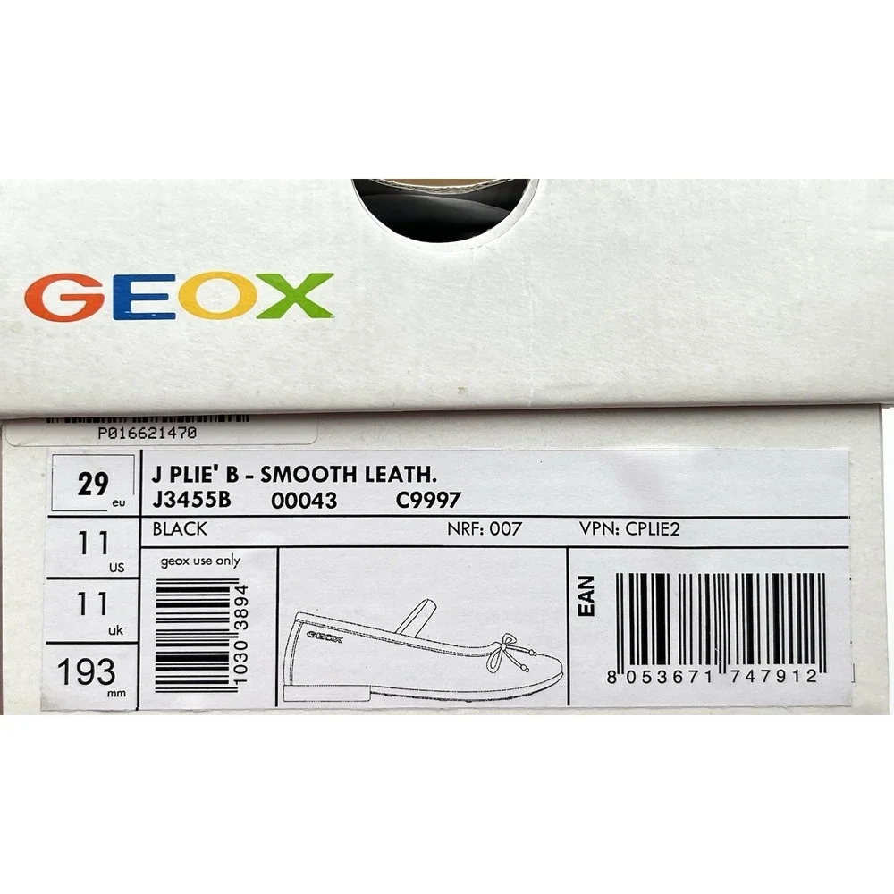 Geox Little Girls Leather Plie Ballet Flats Size 11 Solid Black Lightweight